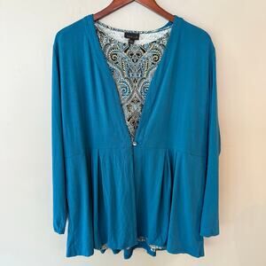 J Jill Wearever NWT Peplum Set XL Shirt Lrg Cardigan Teal Paisley Sophisticated